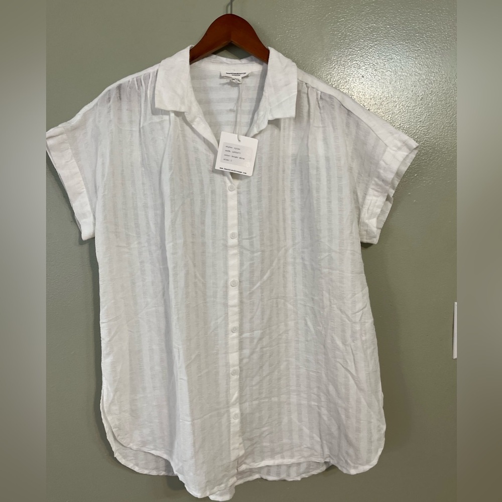 Beach Lunch  Lounge White Short Sleeve Button-Up Shirt 100% Cotton L NWT